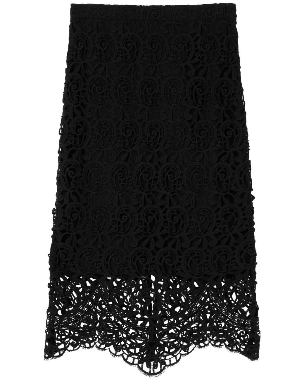 Burberry Black Macramé-Lace Pencil Skirt
