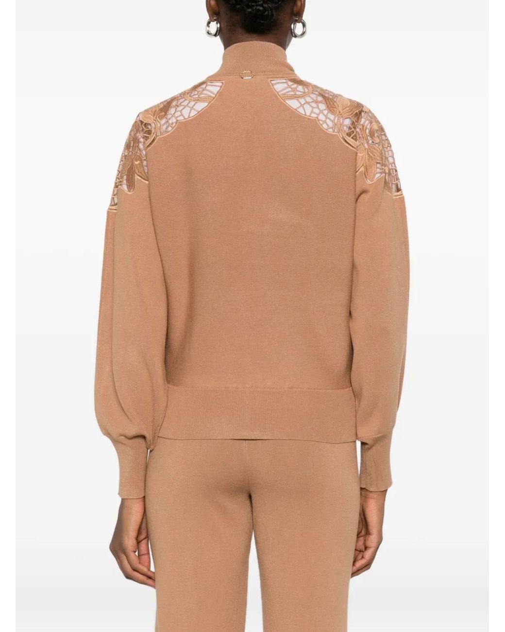 Twinset Natural Lace-Insert Zip-Up Jacket