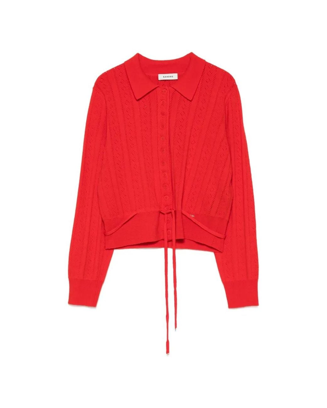 Sandro Red Pointelle Knit Cardigan