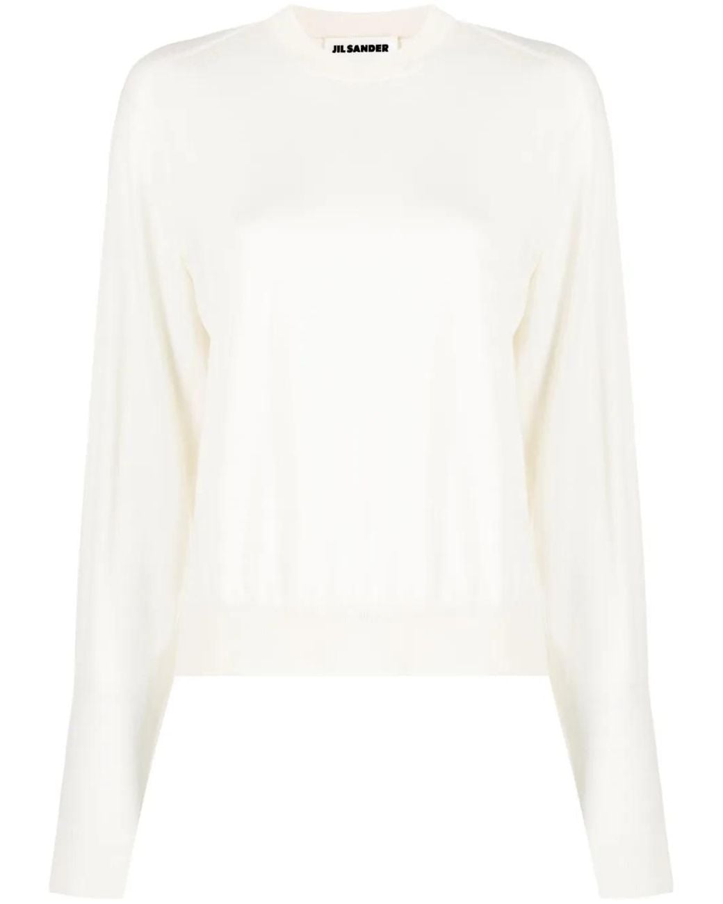 Jil Sander White Ribbed Crew Neck Jumper
