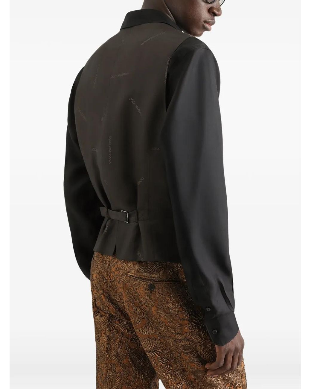 Dolce & Gabbana Brown Single-Breasted Brocade Vest for men
