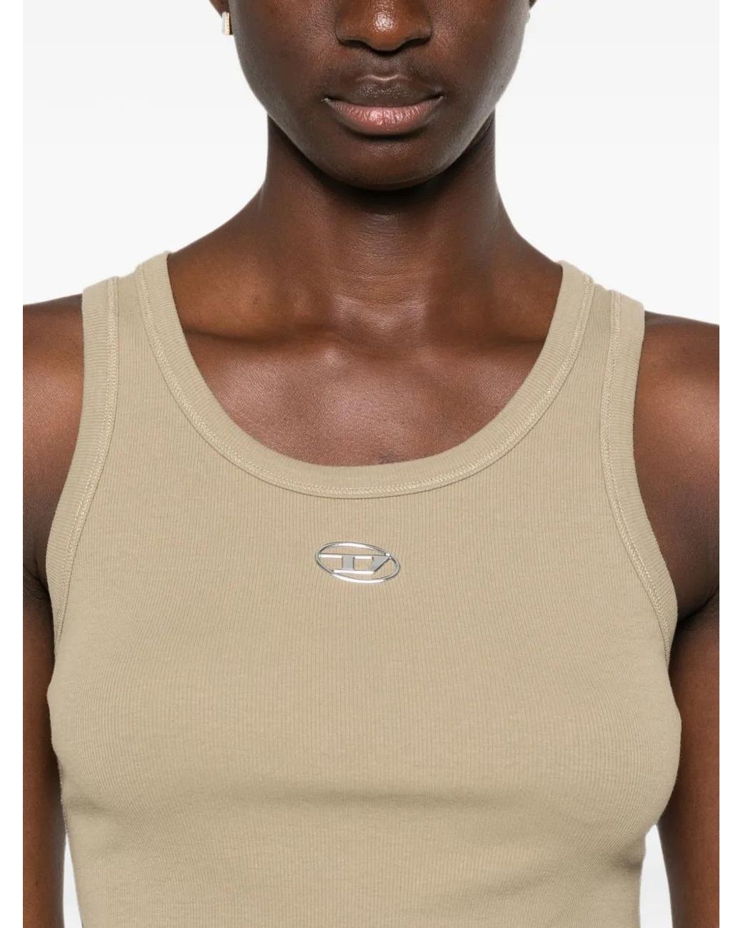 DIESEL Natural Slim Ribbed Tank Top With Metallic Oval D