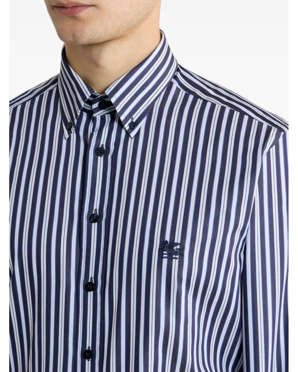 Etro Blue Striped Button-Down Cotton Shirt for men