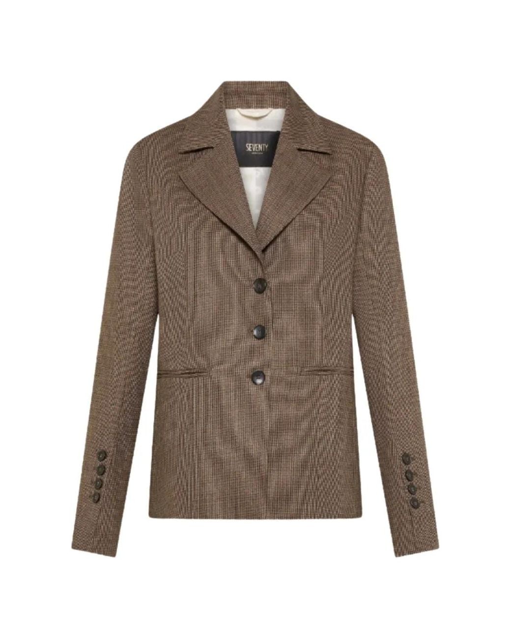 Seventy Brown Check-Pattern Notched-Lapels Jacket