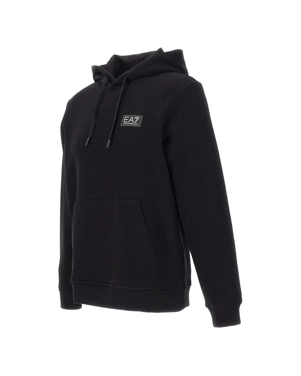 EA7 Blue Ribbed Logo-Patch Hoodie for men