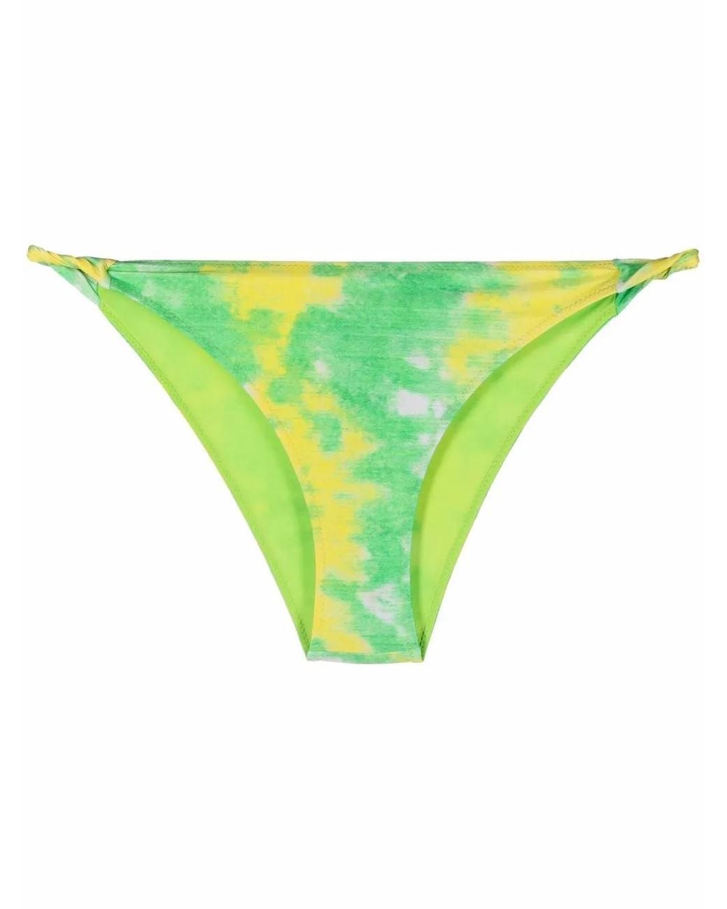 Ganni Green Tie Dye-Print Bikini Bottoms
