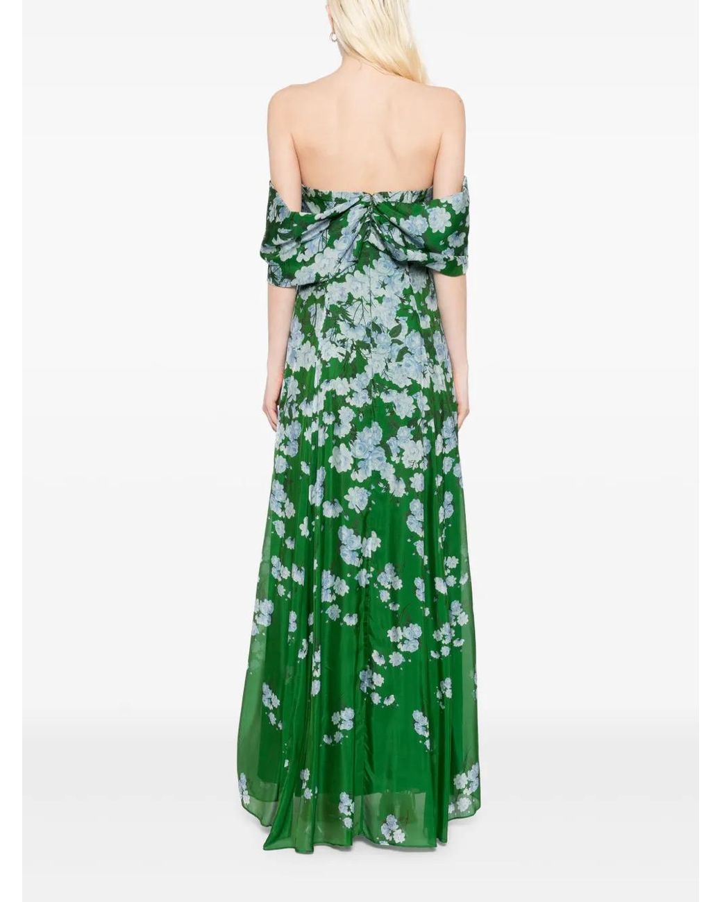 Sachin & Babi Green Kennedy Floral Print Off The Shoulder Gown