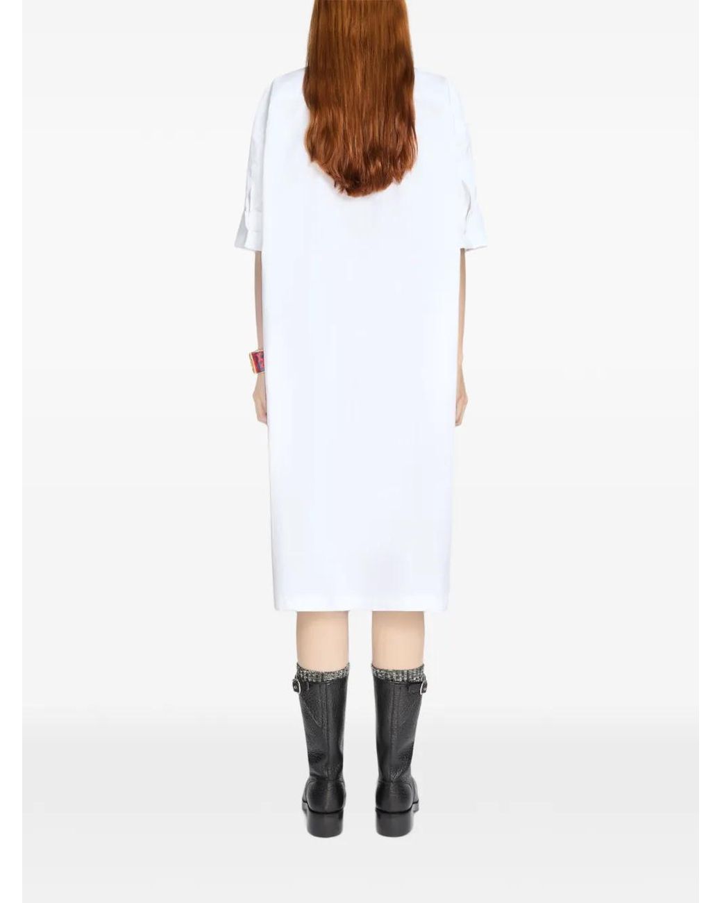 Dries Van Noten White Embroidered Shirt Dress