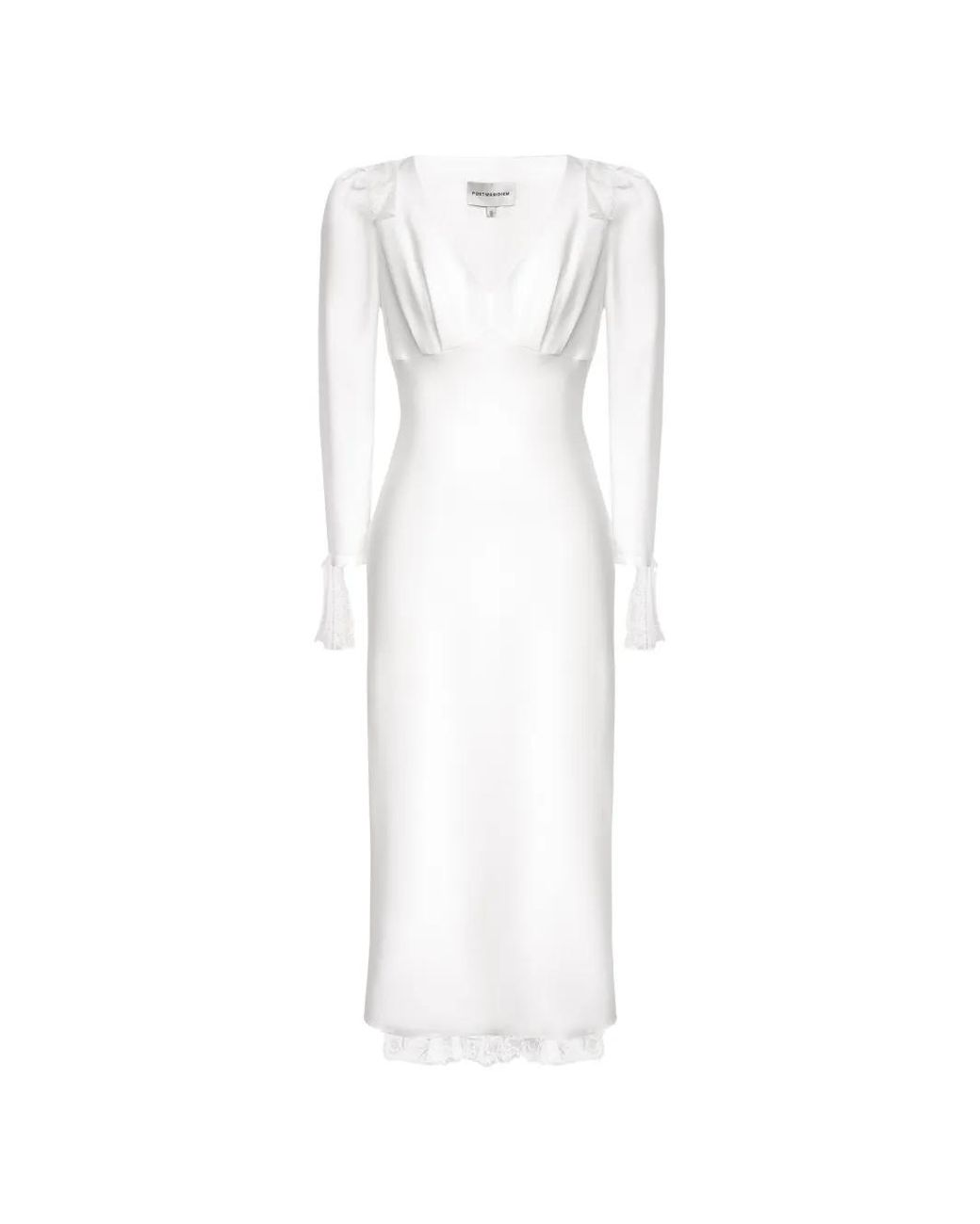 POST MERIDIEM White Lace-Trim Fitted Midi Dress