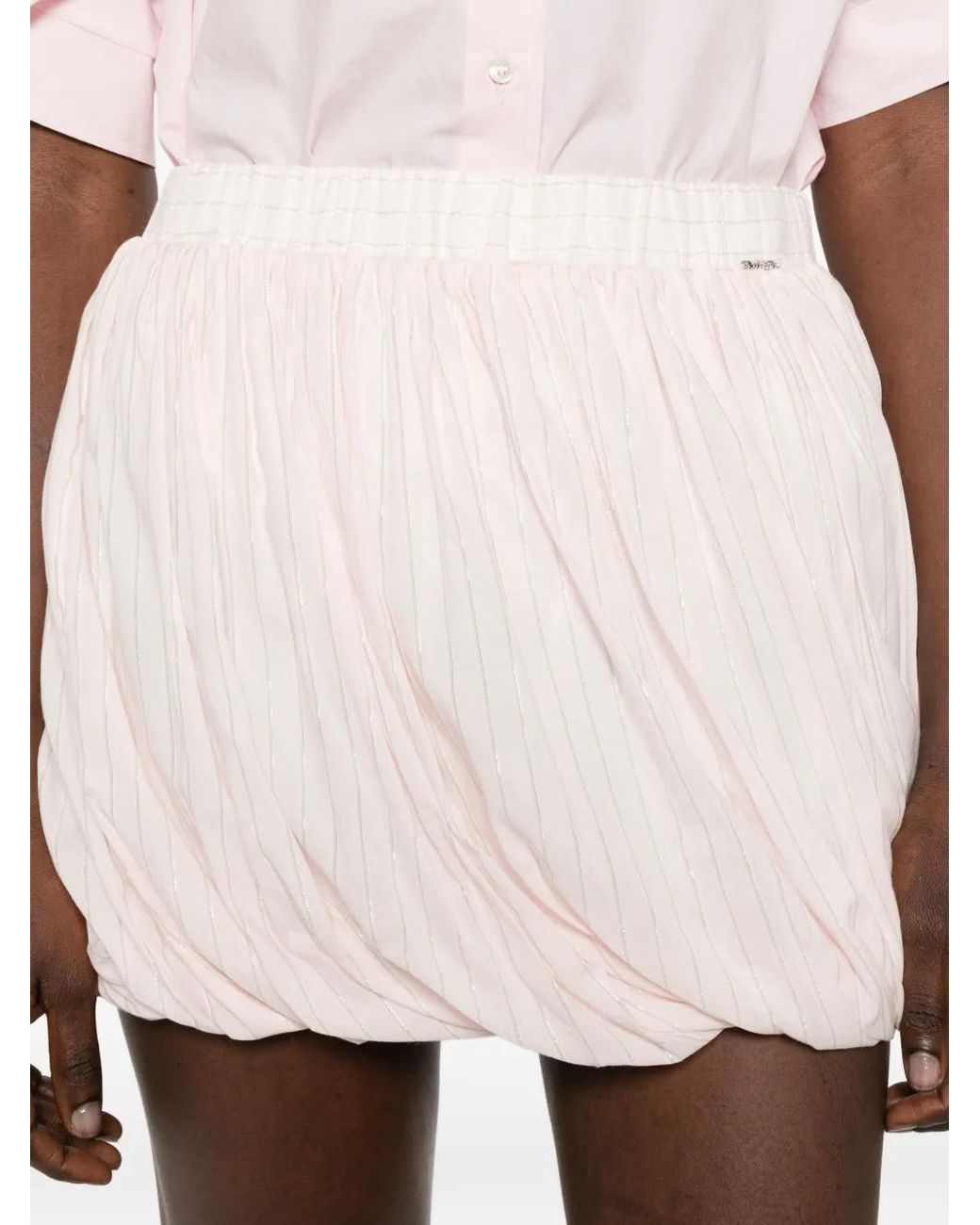 Twinset Pink Striped Poplin Balloon Miniskirt