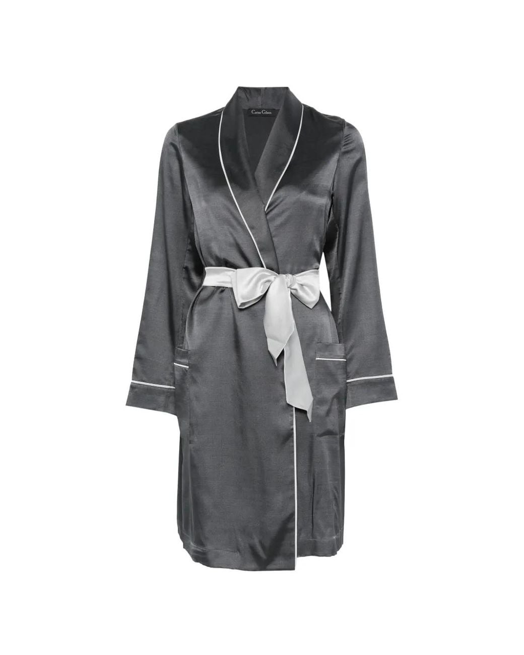 Carine Gilson Gray Piped Silk-Blend Robe