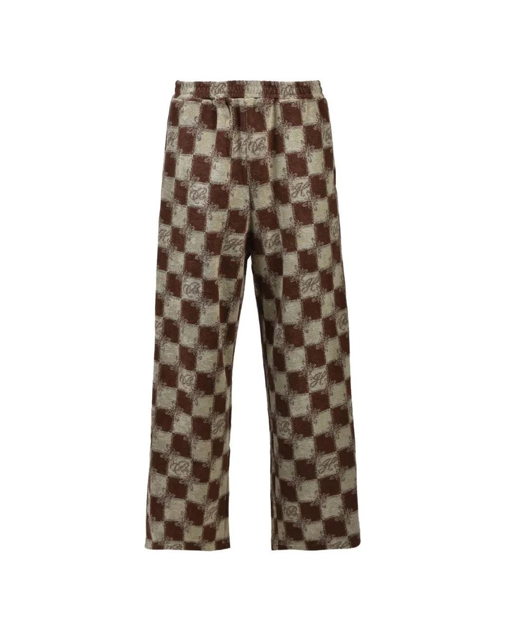 BREATH Brown Block Check Textured Trousers for men