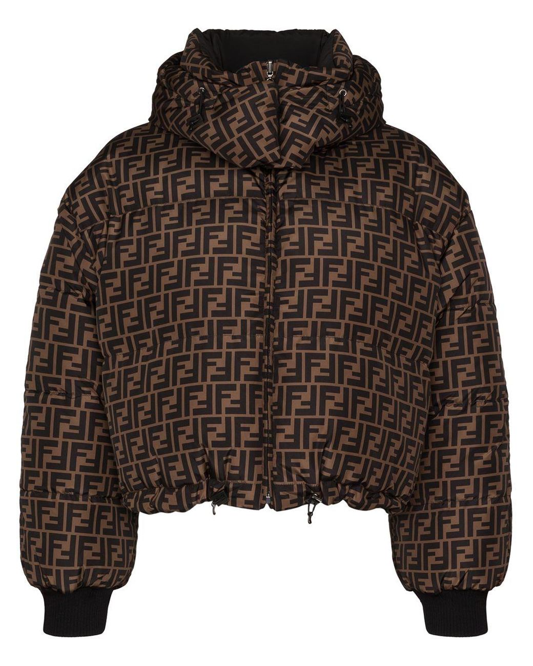 【フェンディ】 Jackets - Cropped Jackets ジャケット Fendi Reversible Ff Print Cropped Puffer Jacket in Black | Lyst