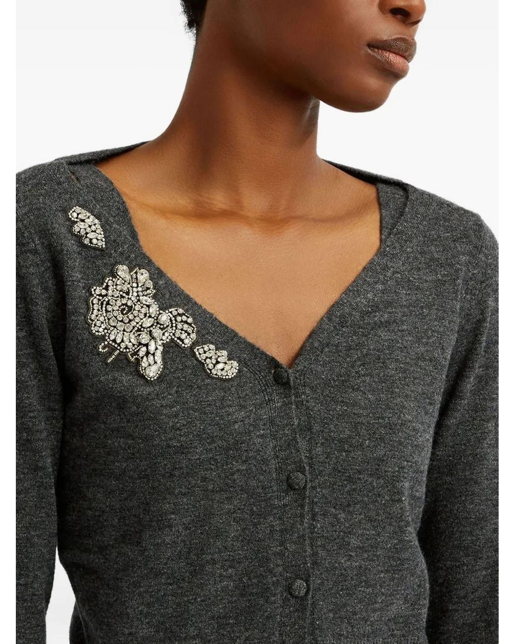 Erdem Black Cropped V-Neck Cardigan
