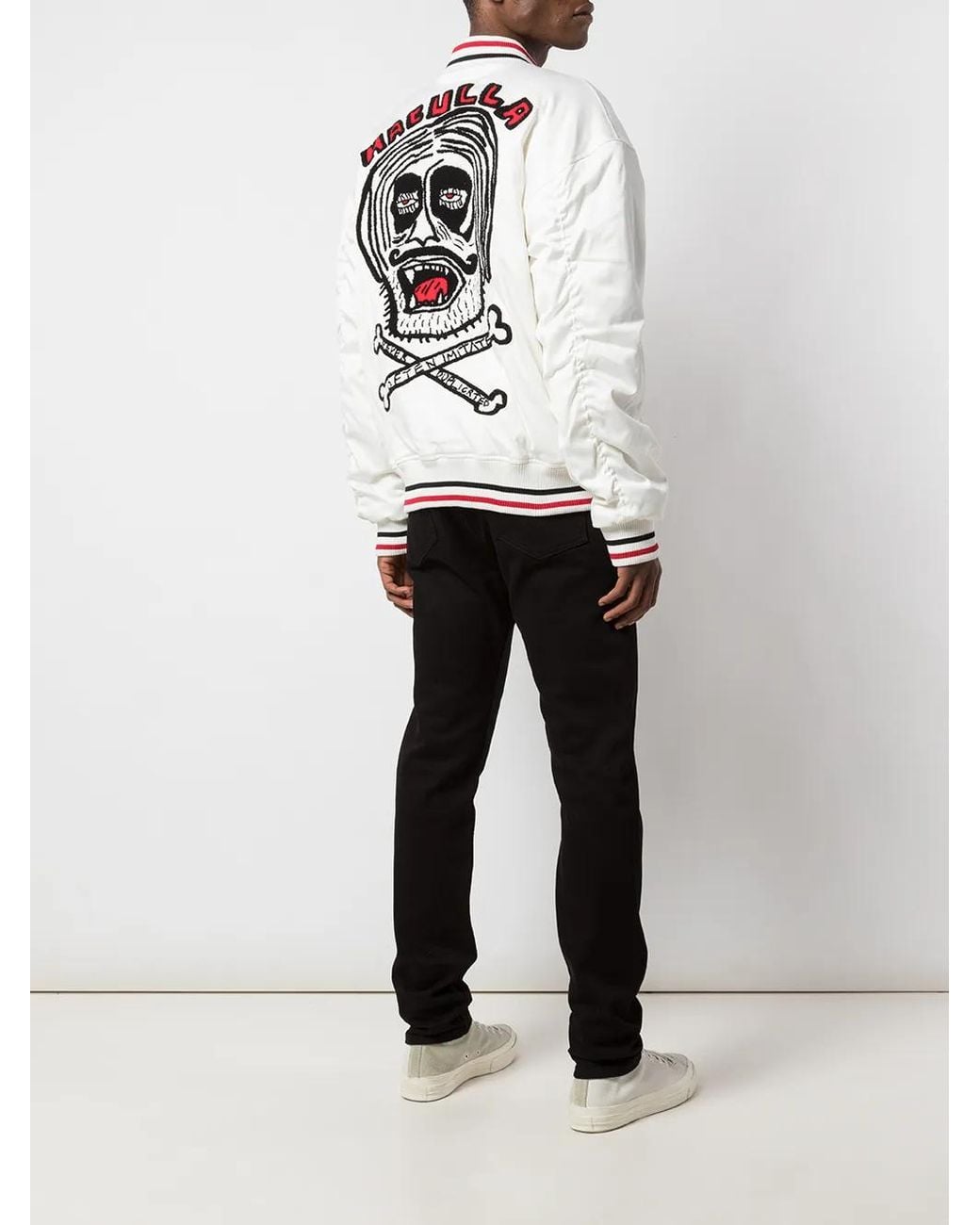Haculla White Embroidered Bomber Jacket for men