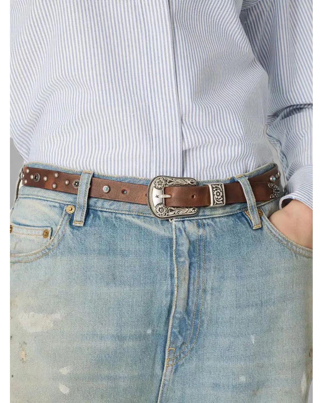 Golden Goose Deluxe Brand Brown Ceinture En Cuir À Détails De Clous