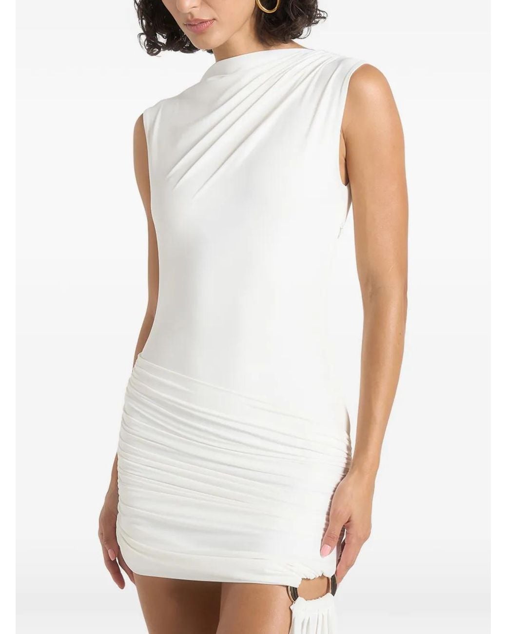 Manière De Voir White Robe Courte Anouk Blanche Drapée À Mancherons