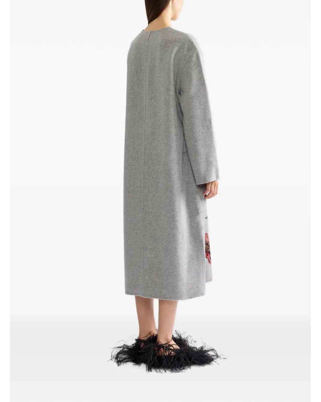Erdem Gray Floral-Print Belted Coat