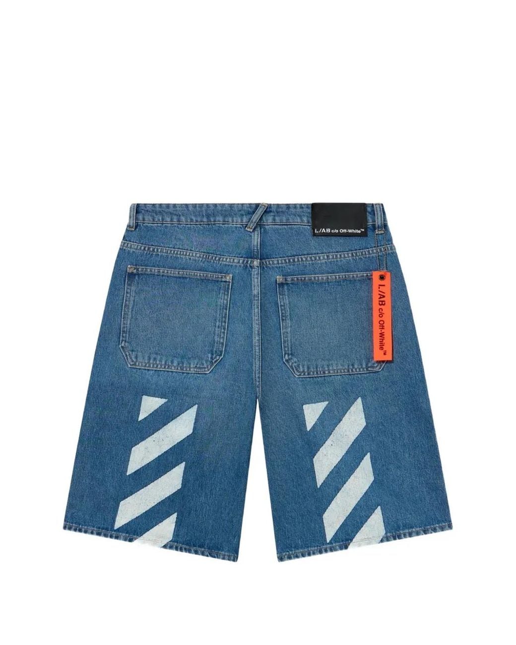 LAB C.O. OFF WHITE Blue Diagonal Denim Shorts for men