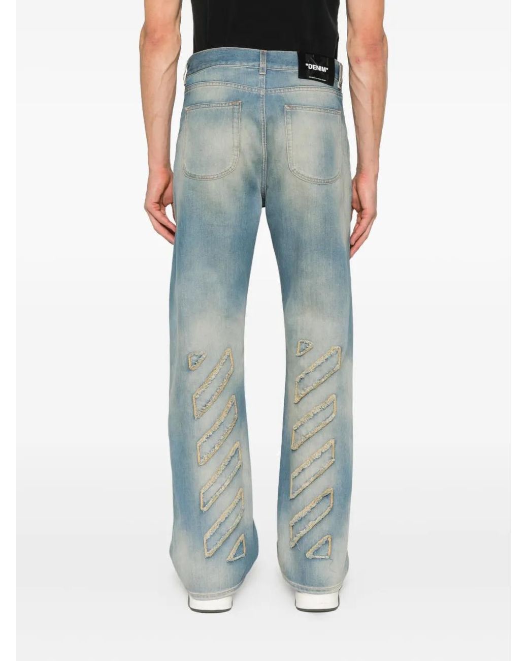 Off-White c/o Virgil Abloh Blue Relaxed-Fit Faded Denim Jeans With Frayed Stripe Detail for men