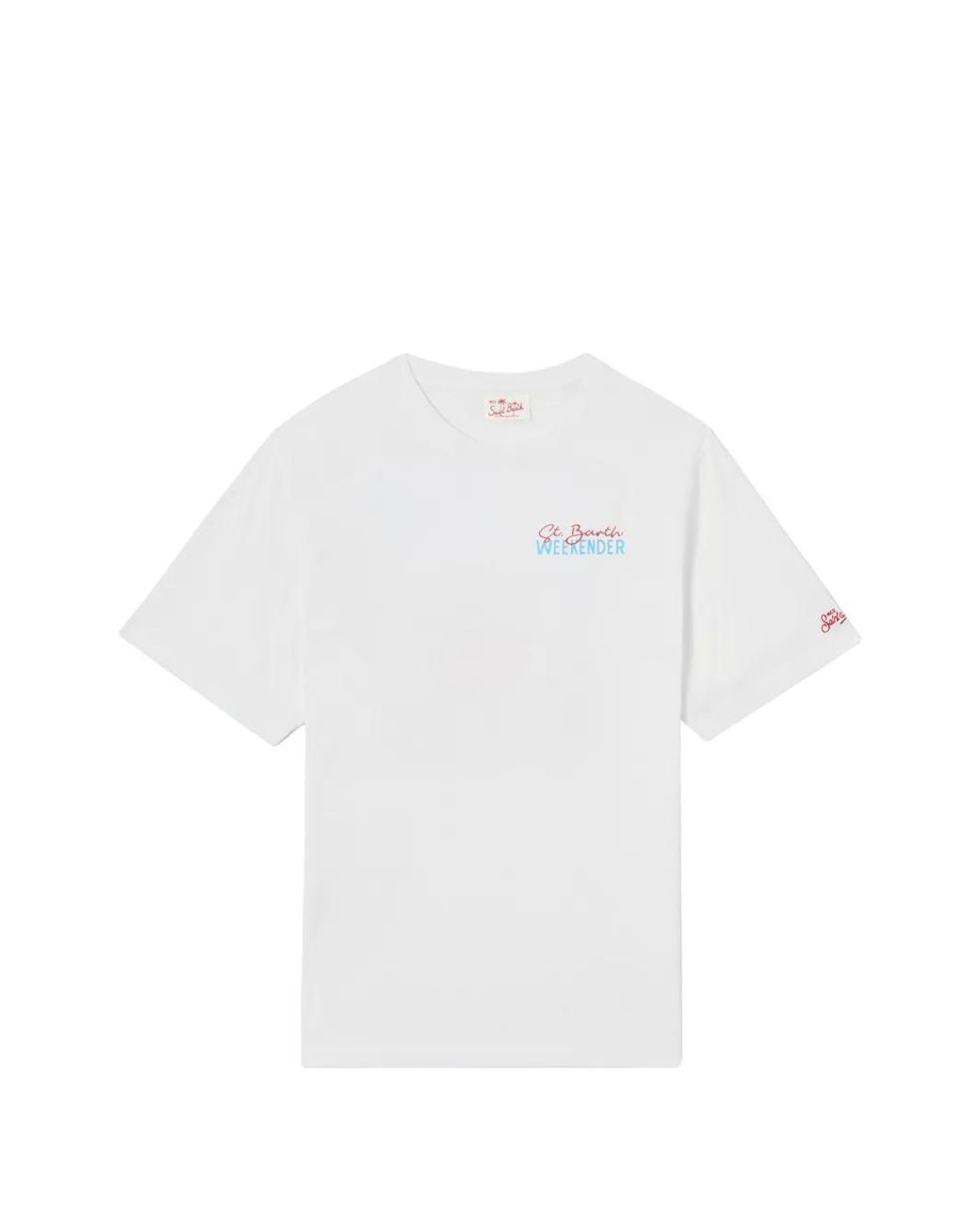 Mc2 Saint Barth White Delmar T-Shirt With St. Barth Weekender Print And Maxi Graphic On The Back for men