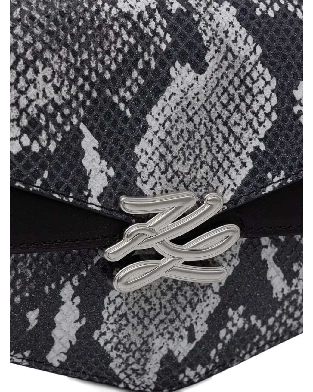 Karl Lagerfeld Metallic Snake-Effect Logo-Plaque Cross Body Bag