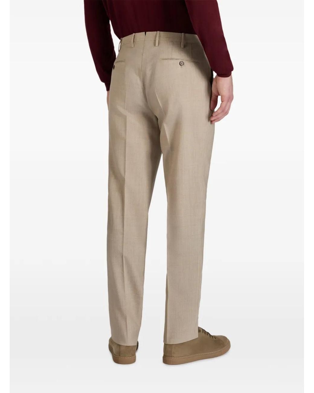 Incotex Natural Pleated Wool Trousers for men