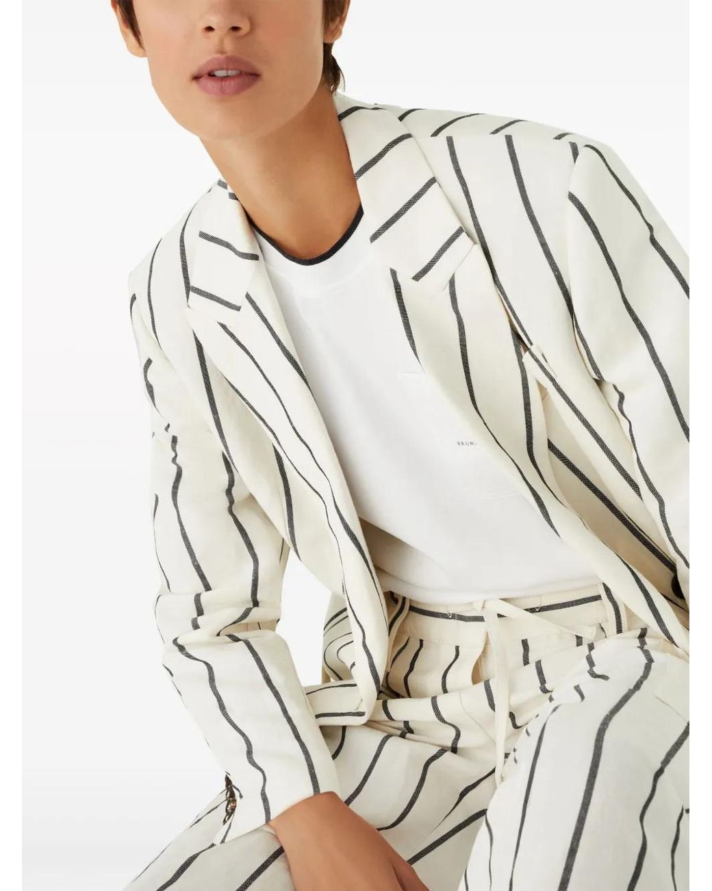 Brunello Cucinelli White Peak-Lapels Striped Blazer