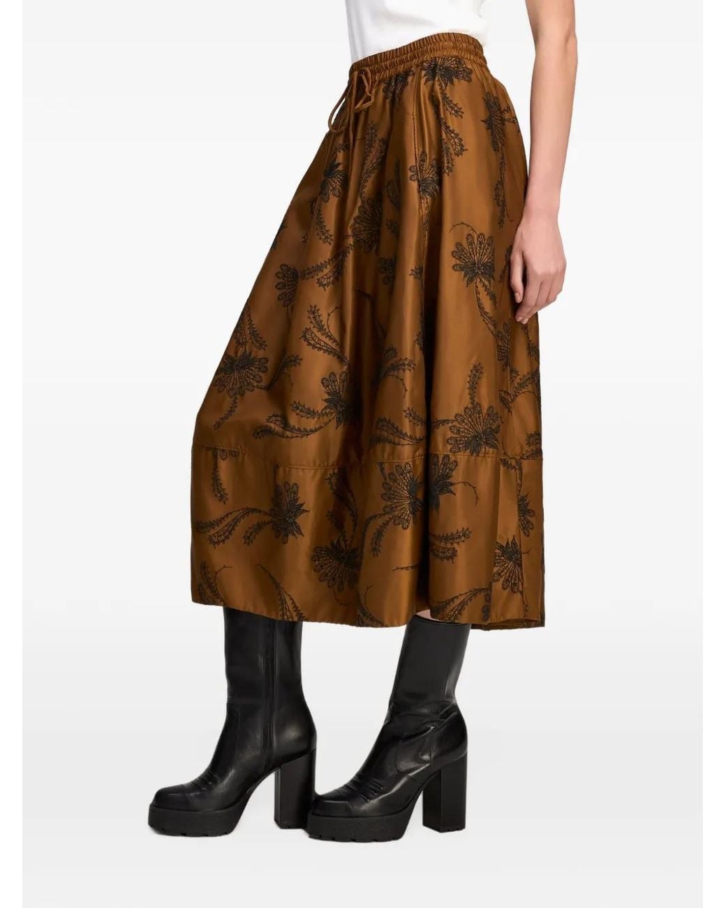 Cinq À Sept Natural Sirani Paisley Fan Embroidered Midi Skirt
