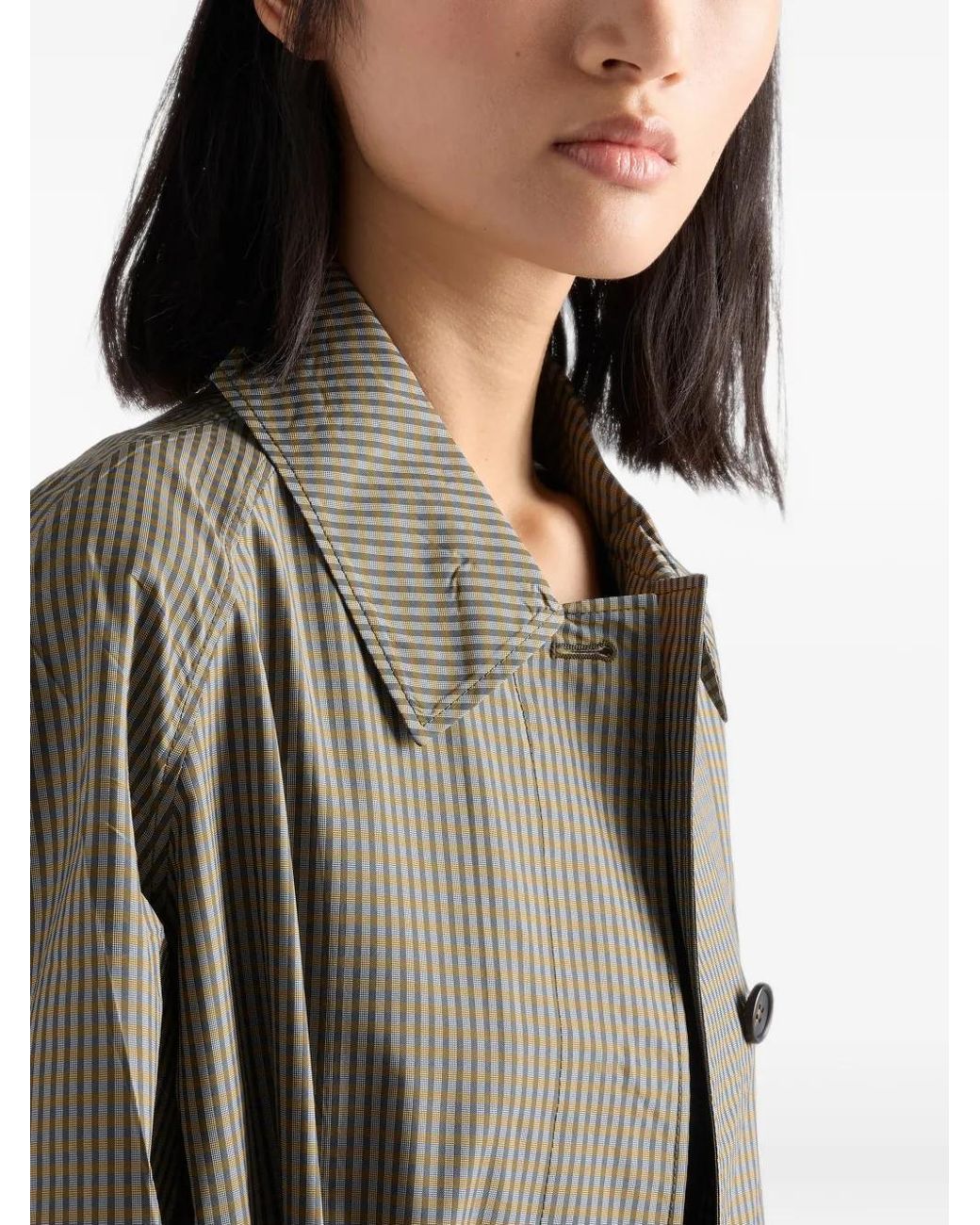Prada Gray Checked Technical Fabric Trench Coat