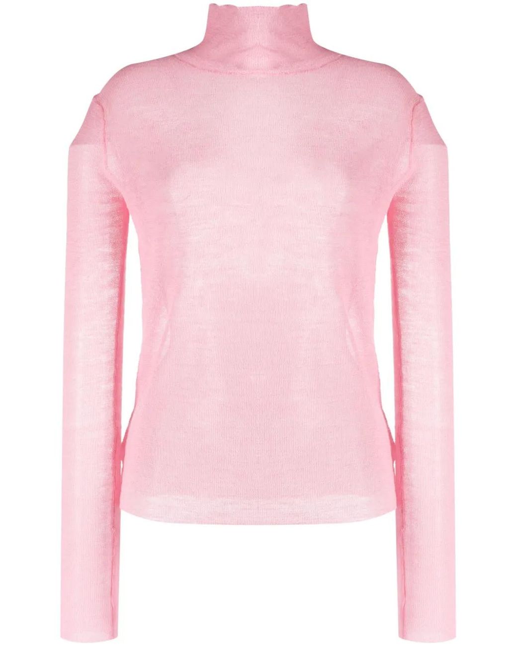 Jil Sander Pink Semi-Sheer Logo-Patch Jumper