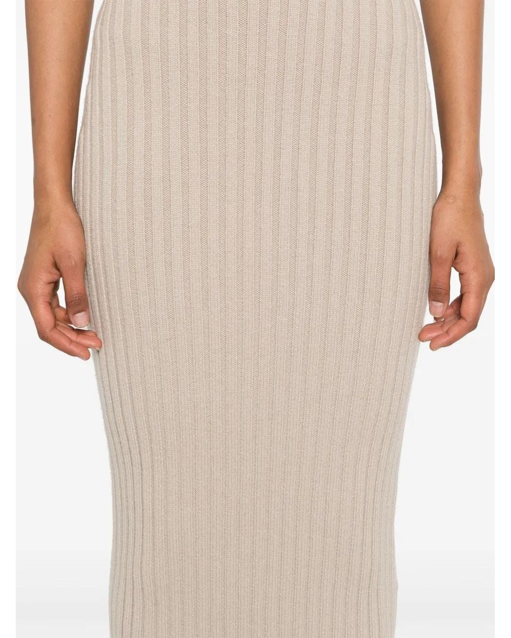 Max Mara Natural Ribbed-Knit Midi Skirt