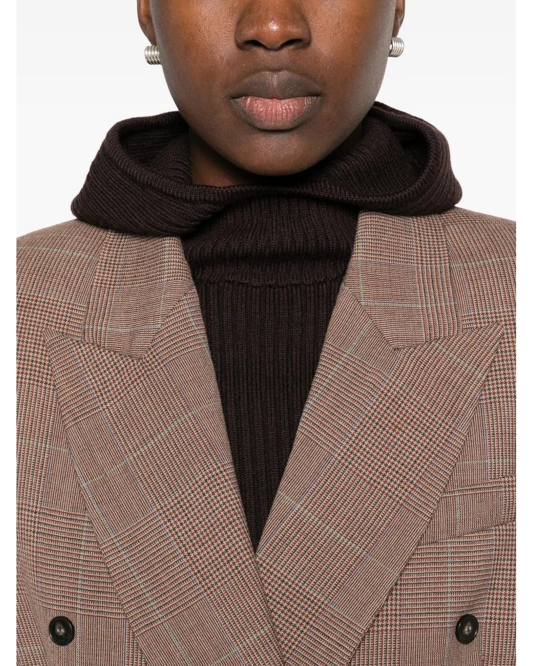 Frankie Shop Brown Monterey Glen-Plaid Double-Breasted Jacket