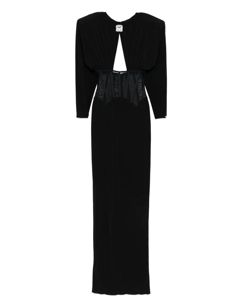 Nissa Black Waist-Corset Maxi Dress