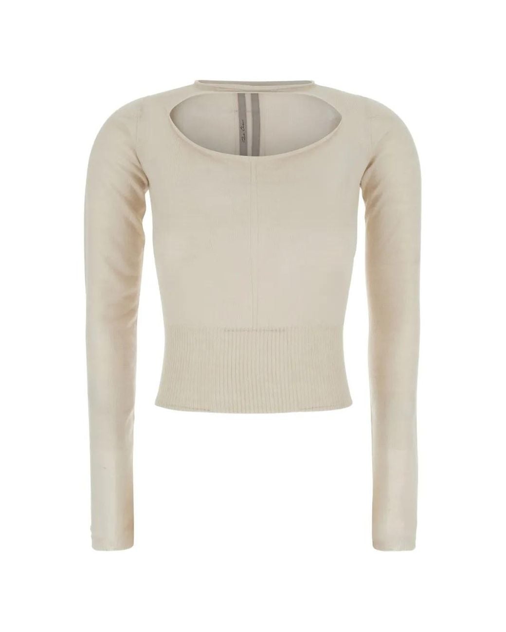 Rick Owens White Cut-Out Ribbed-Hem Sweater