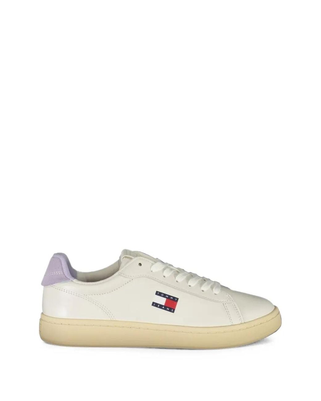 Tommy Hilfiger White Baskets Court À Patch Logo Et À Lacets