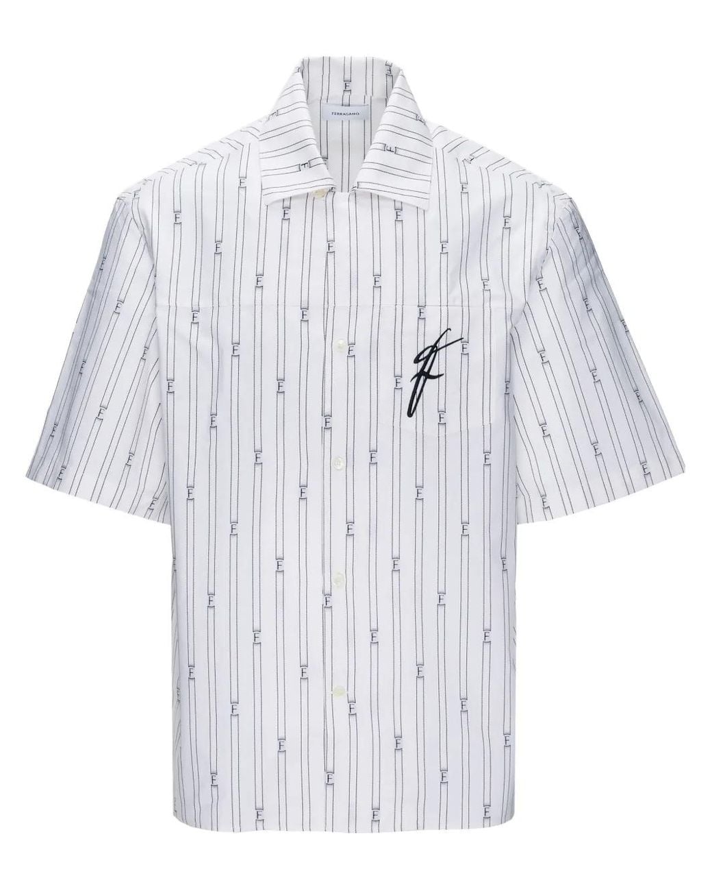 Ferragamo White Logo-Print Short-Sleeve Shirt for men