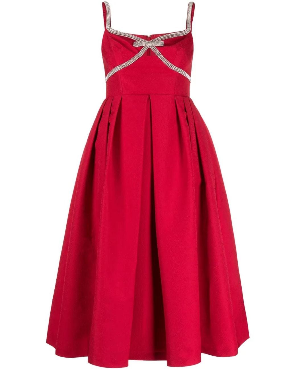 Self-Portrait Red Diamanté-Trim Midi Dress
