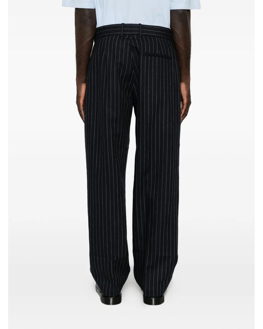 Drole de Monsieur Black Pinstripe-Pattern Pleated Trousers for men