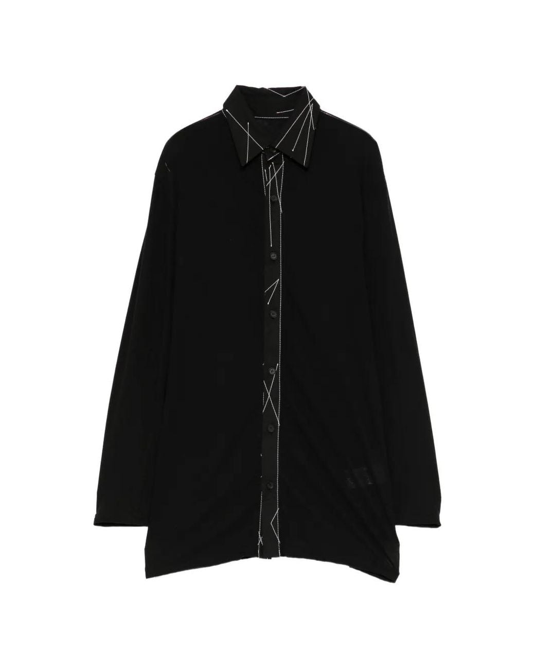 Yohji Yamamoto Black Color-Stitched Long-Sleeve Blouse