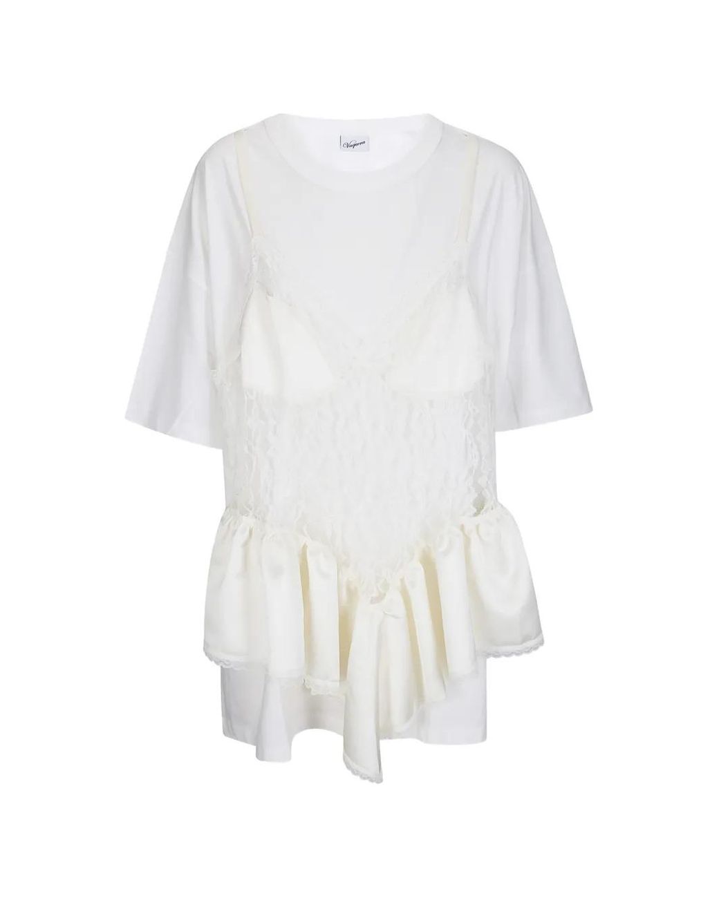 VAQUERA Lace-Overlay Ruffled T-Shirt in White | Lyst