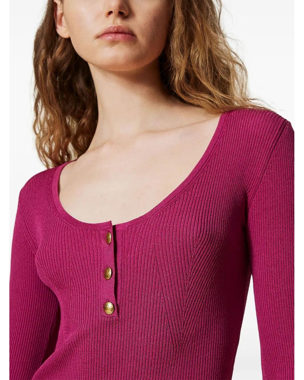Twinset Pink Gerippter Strickpullover