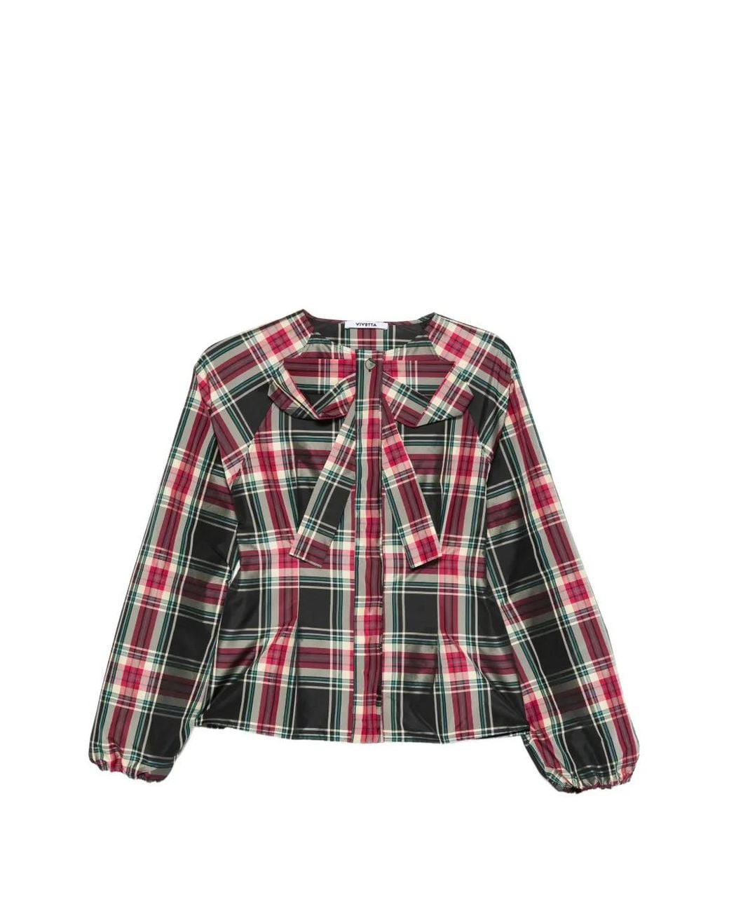 Vivetta Red Bow-Detail Tartan-Print Shirt
