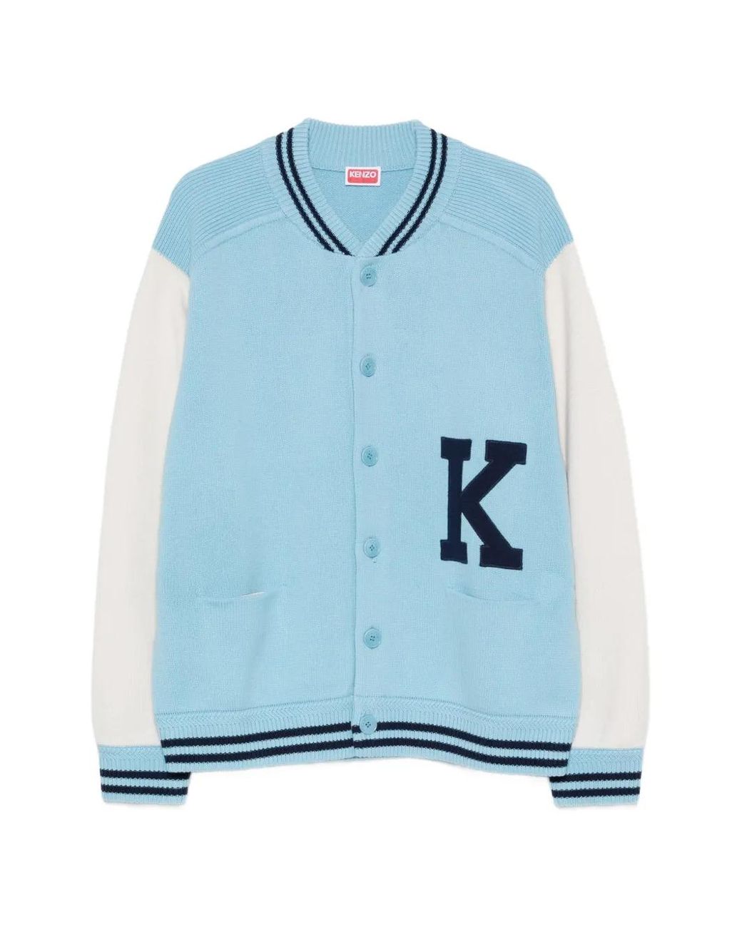 KENZO Blue Cardigan Varsity À Logo Brodé for men
