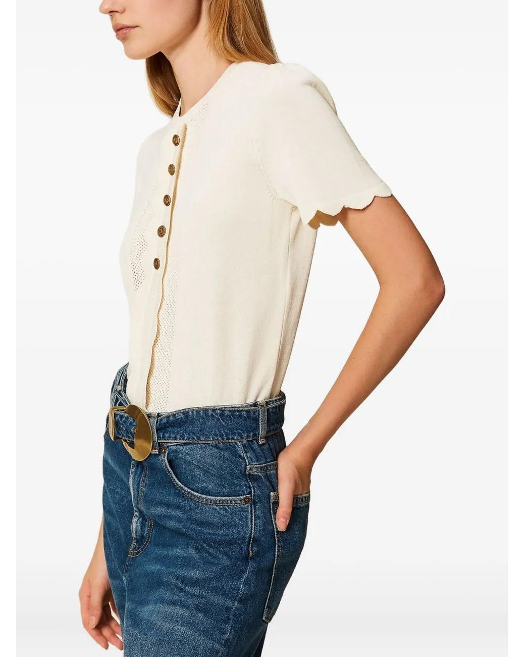 Twinset White Oval Buttons T-Shirt