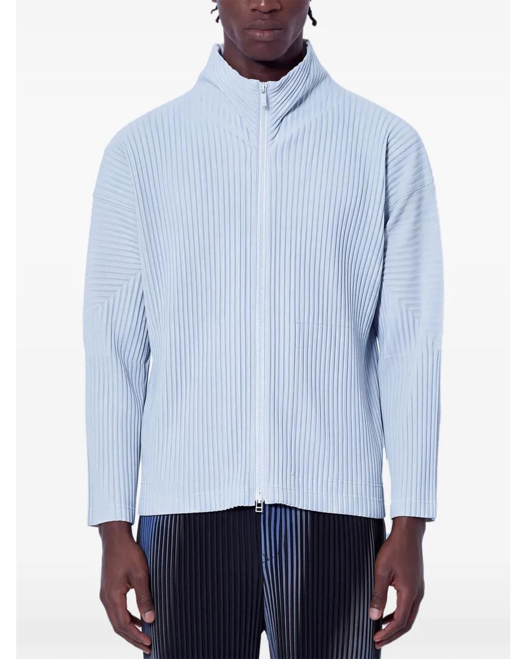 Homme Plissé Issey Miyake Blue Pleated Zip-Up Jacket for men