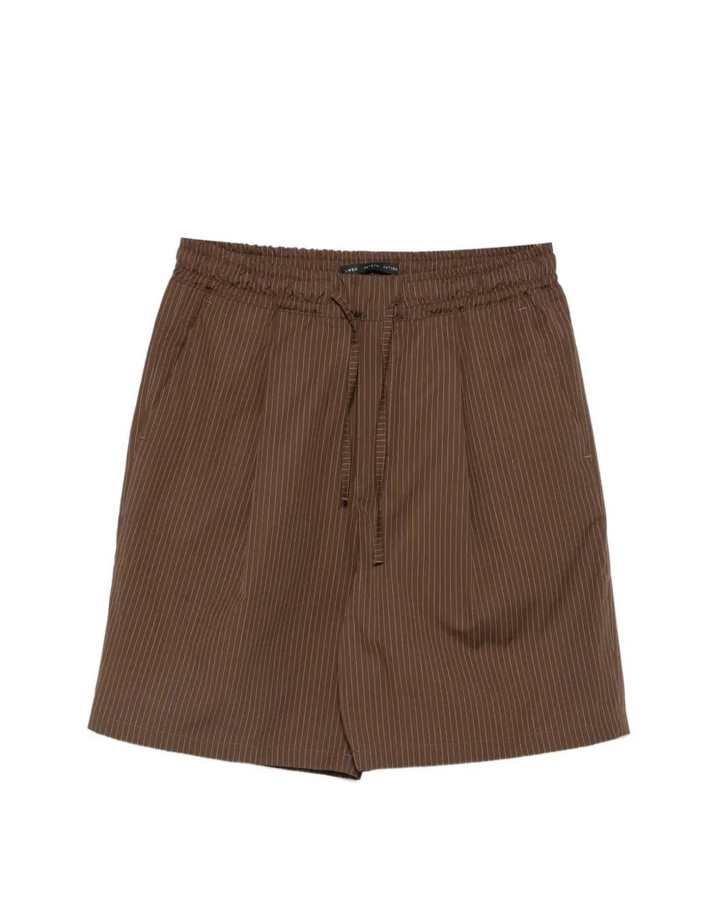 Low Brand Brown Tokyo Pinstriped Pleated Shorts for men