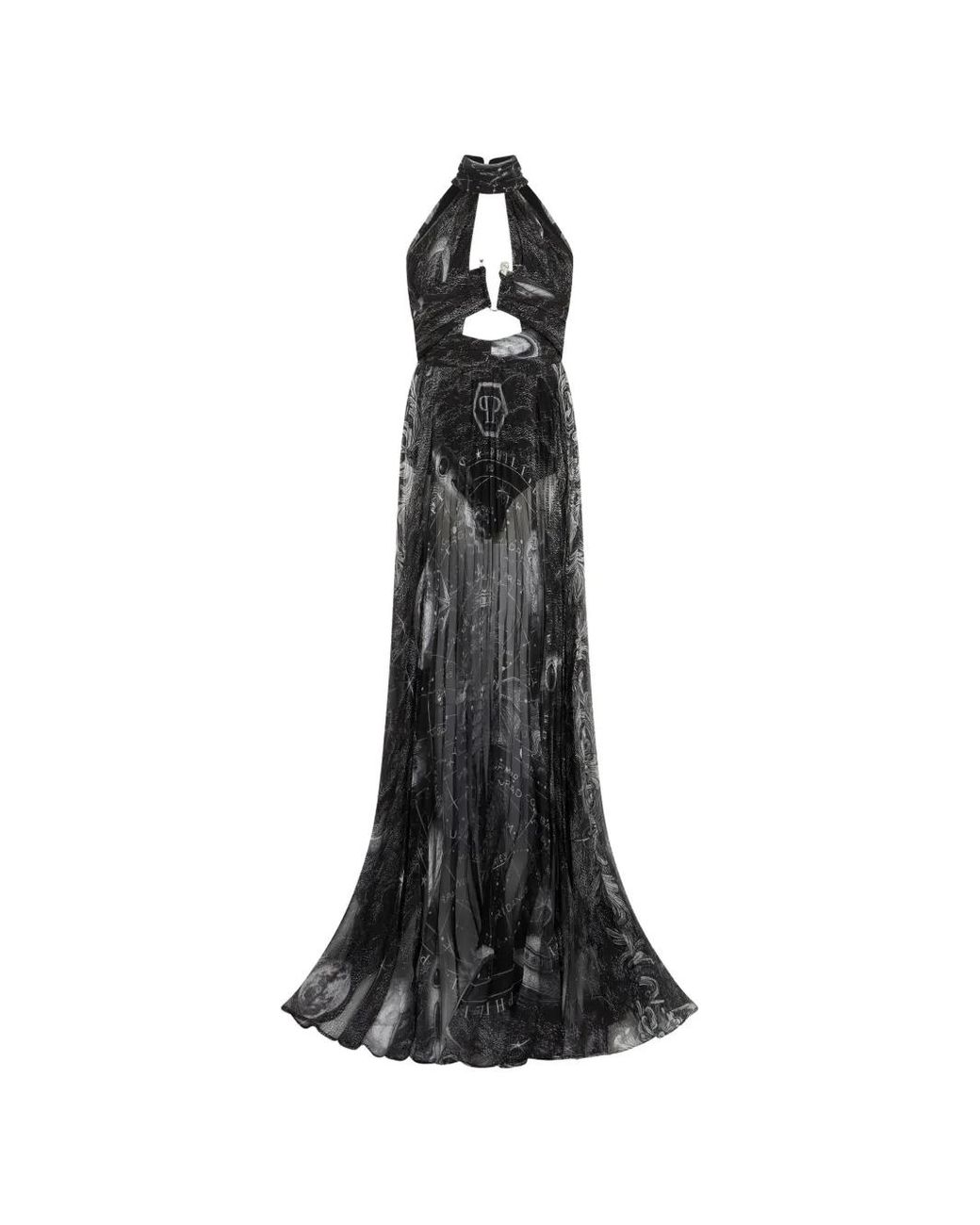 Philipp Plein White Chiffon Long Dress Zodiac