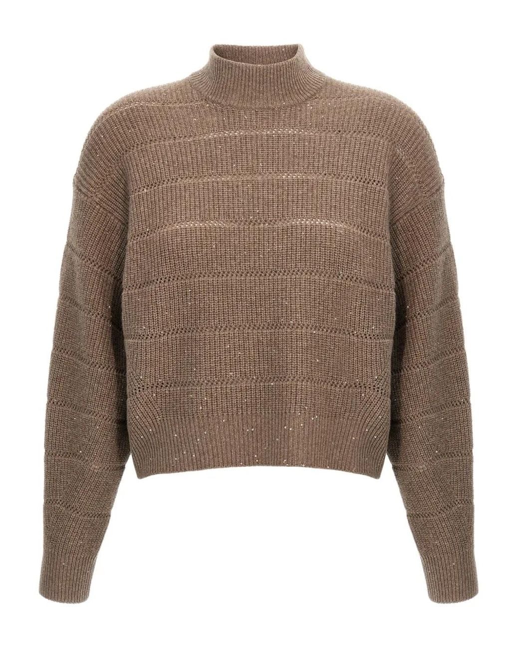 Brunello Cucinelli Brown 'Rustic Dazzling Net' Cropped Sweater