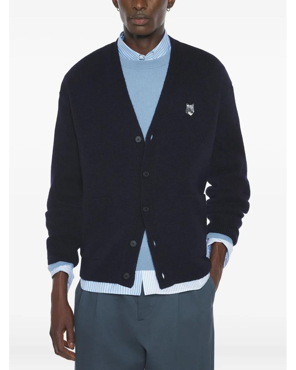 Maison Kitsuné Blue Fox Head-Embroidered Cardigan for men